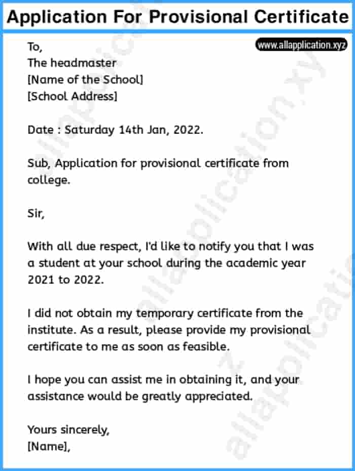 Write An Application For Provisional Certificate