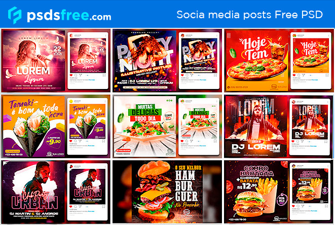 Download multiple 100% free PSD post templates for social media