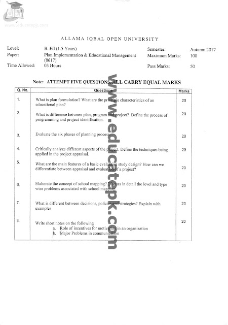 aiou-b-ed-code-8617-past-papers-2019