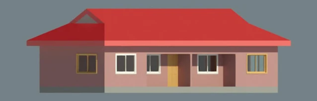 A Red Roof and Brown Wall 3D Rendering of a 1 Bedroom Twin Flat