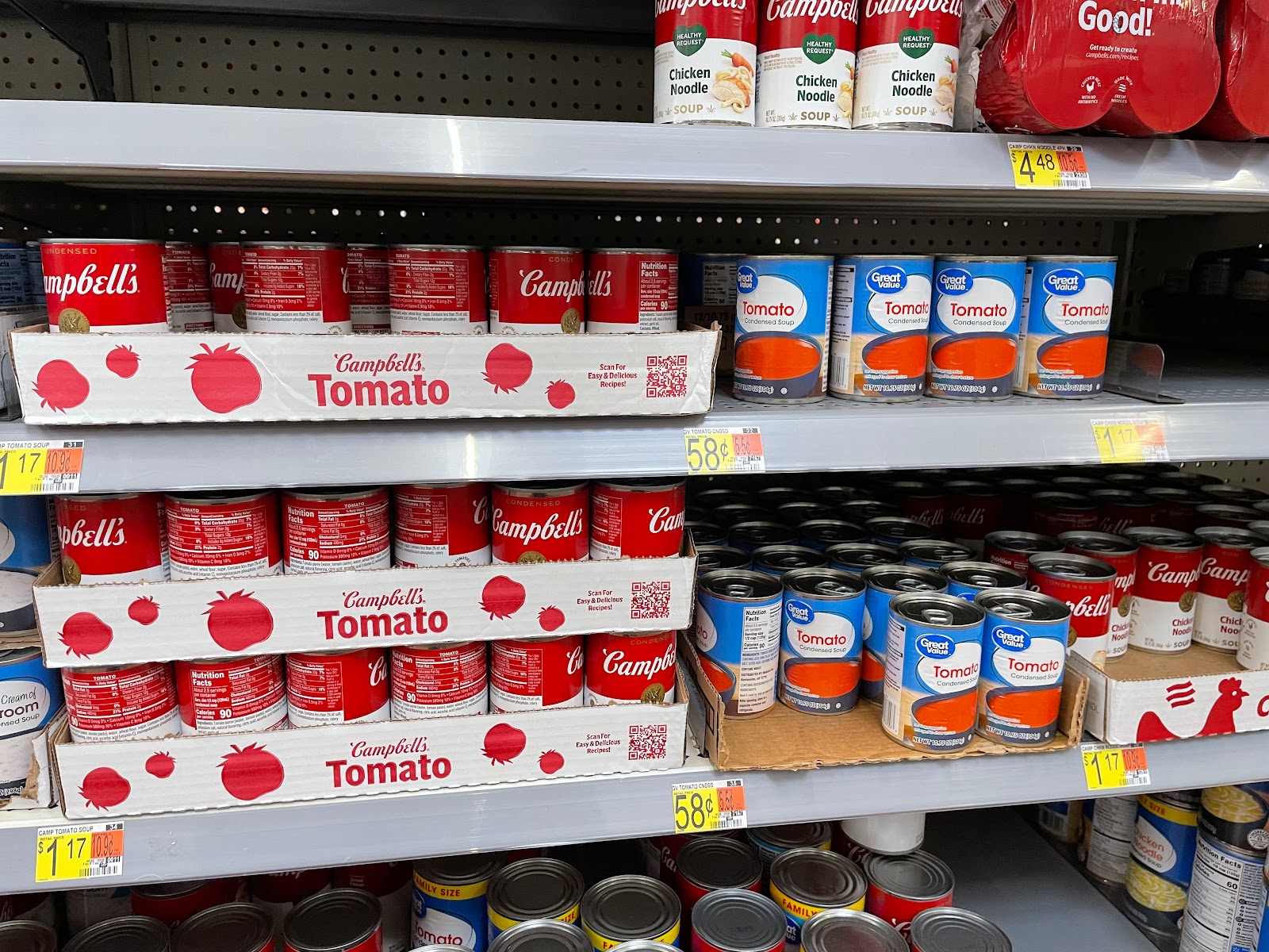 Walmart, Campbell's Condensed Tomato Soup Shelf, Snapshot on 11 February 2022
