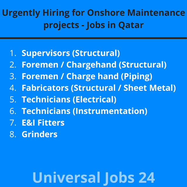 Urgently Hiring for Onshore Maintenance projects - Jobs in Qatar