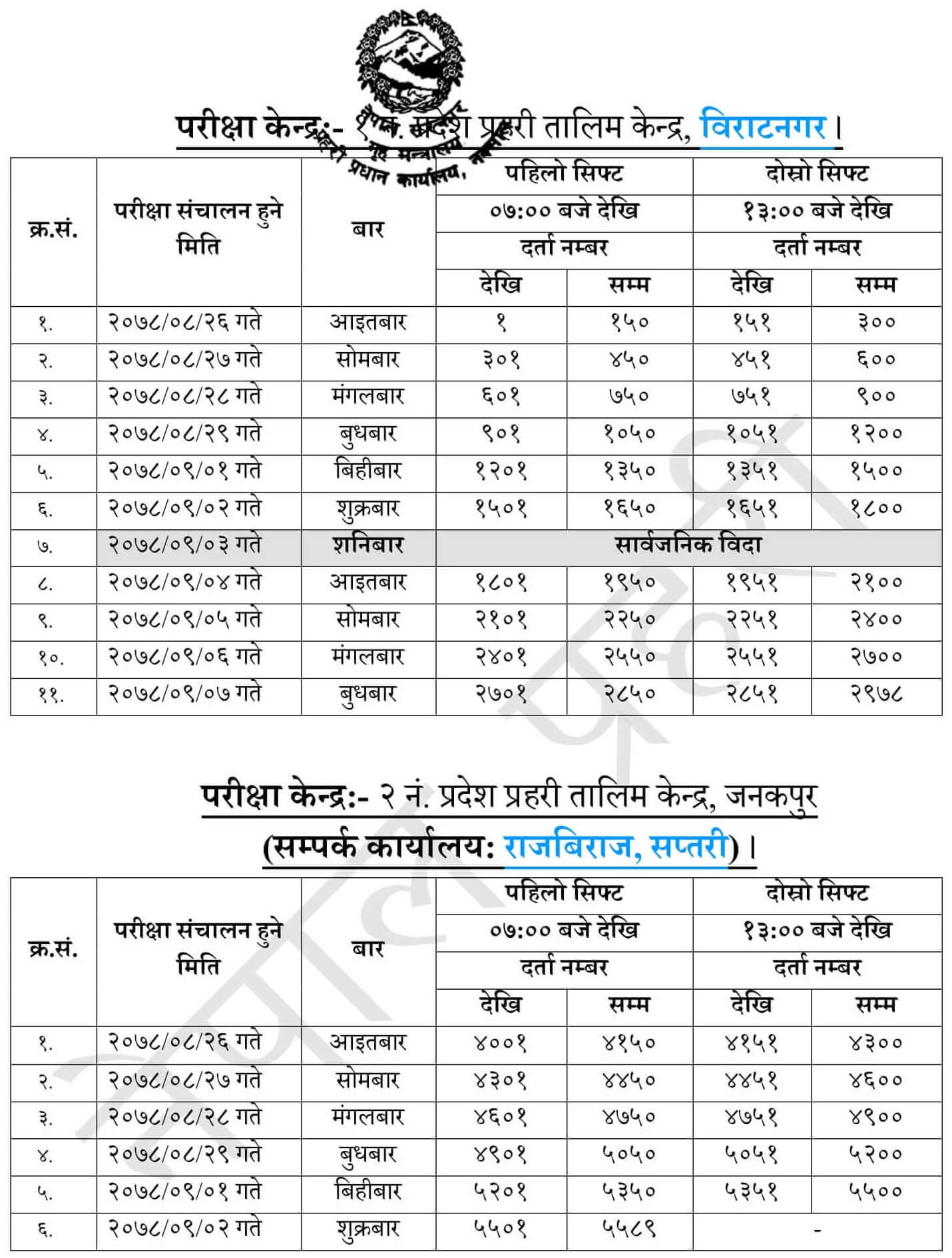 Nepal Police ASI Physical Exam Schedule 2078