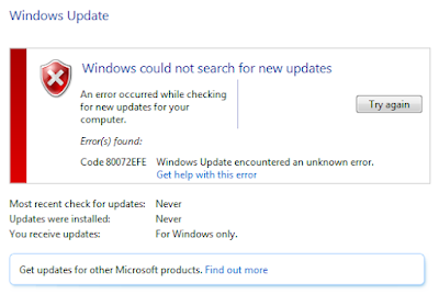 Resolver error de Windows Update 80072EFE