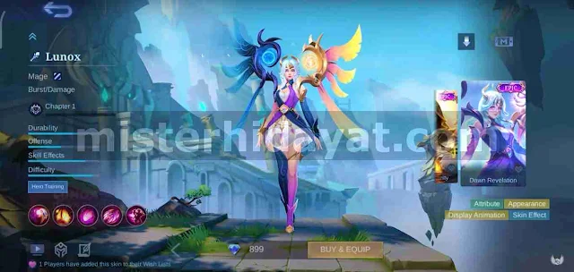 Script Skin Epic Lunox MLBB Dawn Revelation Patch Terbaru