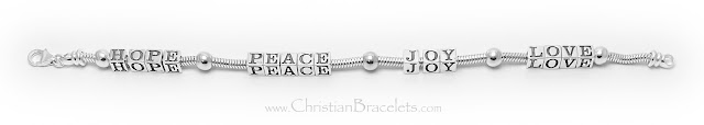 Hope Peace Joy Love Bracelet - sterling silver snake bracelet