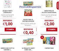 Buoni sconto da stampare gratis : Gelato GROM, Acqua Fonte Essenziale, Valfrutta, Cupper Teas e Nocciolata Bio Rigoni