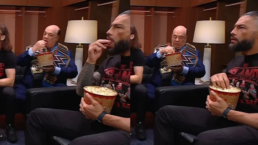 Roman Reigns eating popcorn