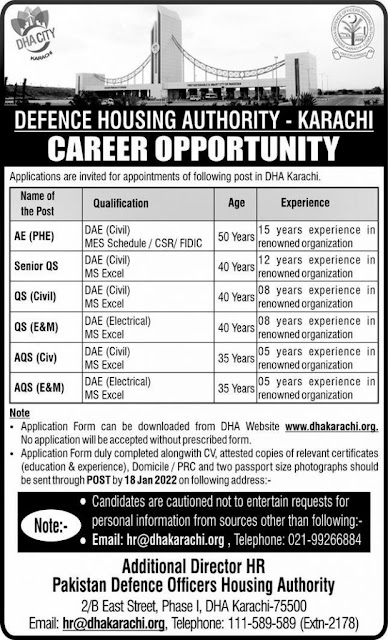 Today Defence Housing Authority DHA Jobs 2022