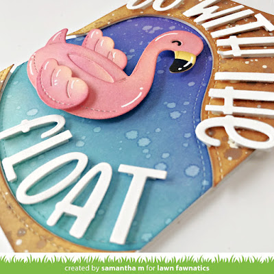 Go With the Float Card by Samantha Mann for Lawn Fawnatics Challenge, Lawn Fawn, Distress Inks, Ink Blending, Die Cuts, Die Cutting, Card Making, Handmade Cards, Flamingo, Floatie, Pool #lawnfawn #lawnfawnatics #lawnfawnaticschallenge #diecutting #diecuts #cardmaking #floatie #flamingo