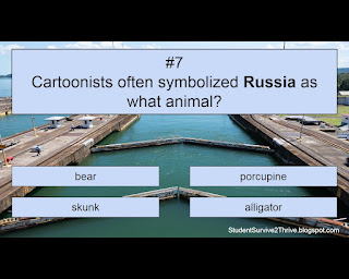 Cartoonists often symbolized Russia as what animal? Answer choices include: bear, porcupine, skunk, alligator