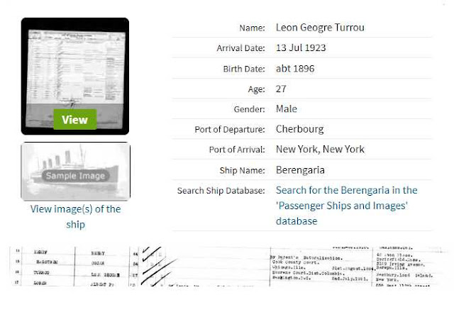 Leon George Turrou list de passager Berengaria 1923