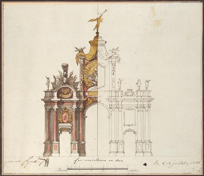 Design of the Triumphal Red Gate in Moscow on the Occasion of the Coronation of Alexander I by Pietro di Gottardo Gonzaga - Architecture Drawings from Hermitage Museum