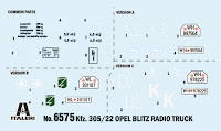 Italeri 1/35 OPEL BLITZ RADIO TRUCK (6575) Colour Guide & Paint Conversion Chart
