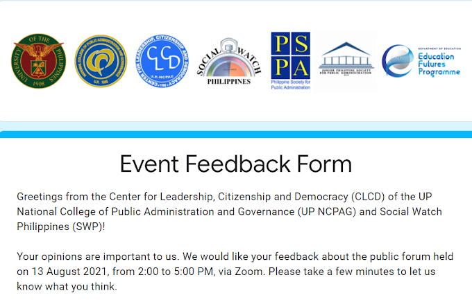 Official Feedback Form on Revisiting the EDCOM of 1991 Public Forum | August 13