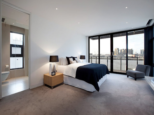 Photo of first modern bedroom interiors decorated in black and white