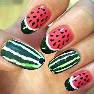 unhas decoradas frutas melancia