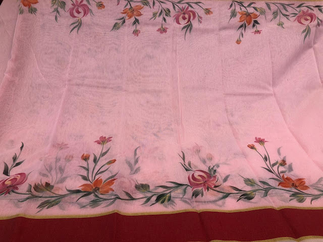 Handprinted Pink Chanderi saree