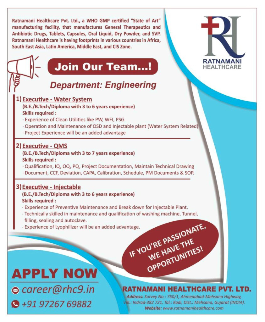 Job Availables,Ratnamani Healthcare Pvt Ltd Job Vacancy For BE/ B.Tech/ Diploma