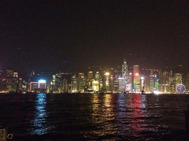 the night view of Victoria Harbour in Hong Kong