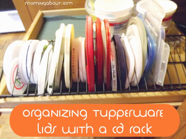 Organizing Tupperware Lids with CD Rack