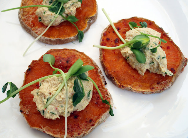 Sweet Potato Rounds with Goat Cheese and Harissa