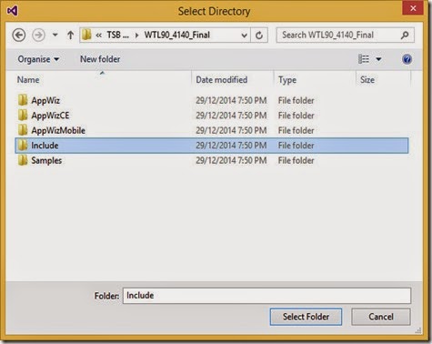 Select WTL Include folder