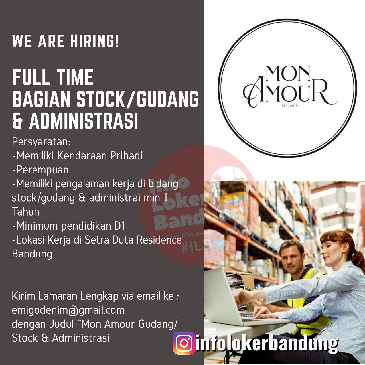 Lowongan Kerja Full Time Bagian Stock / Gudang & Administrasi Mon Amour Bandung Agustus 2020