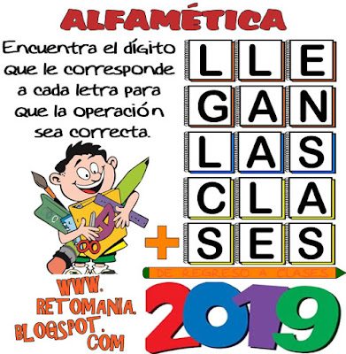 Alfamética, Criptoaritmética, De regreso a clases, De vuelta al Colegio, Criptosuma, Desafíos matemáticos, Retos matemáticos, Problemas matemáticos