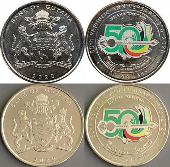 Guyana 100 dollars 2020 - 50 Years of the Republic