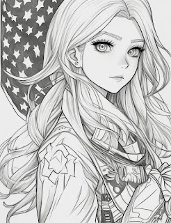ink drawing 4th of july American woman