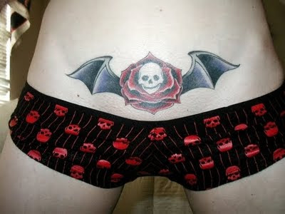 Skull Flower and Bat Wings Tattoo Design
