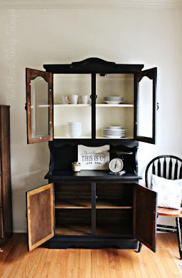 The hutch has lots of room for extra storage and display.