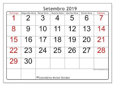 Calendário setembro/2019