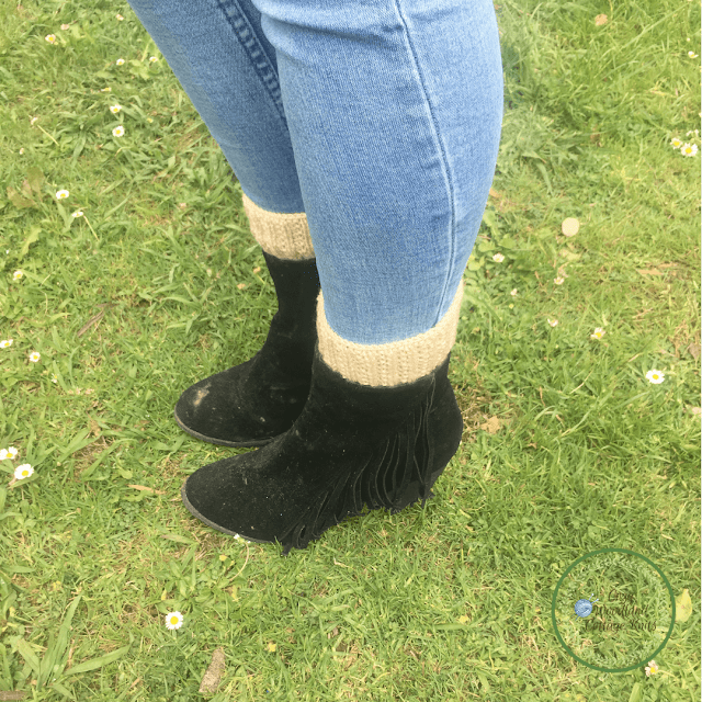 Picture of wearing knitted boot toppers with boots