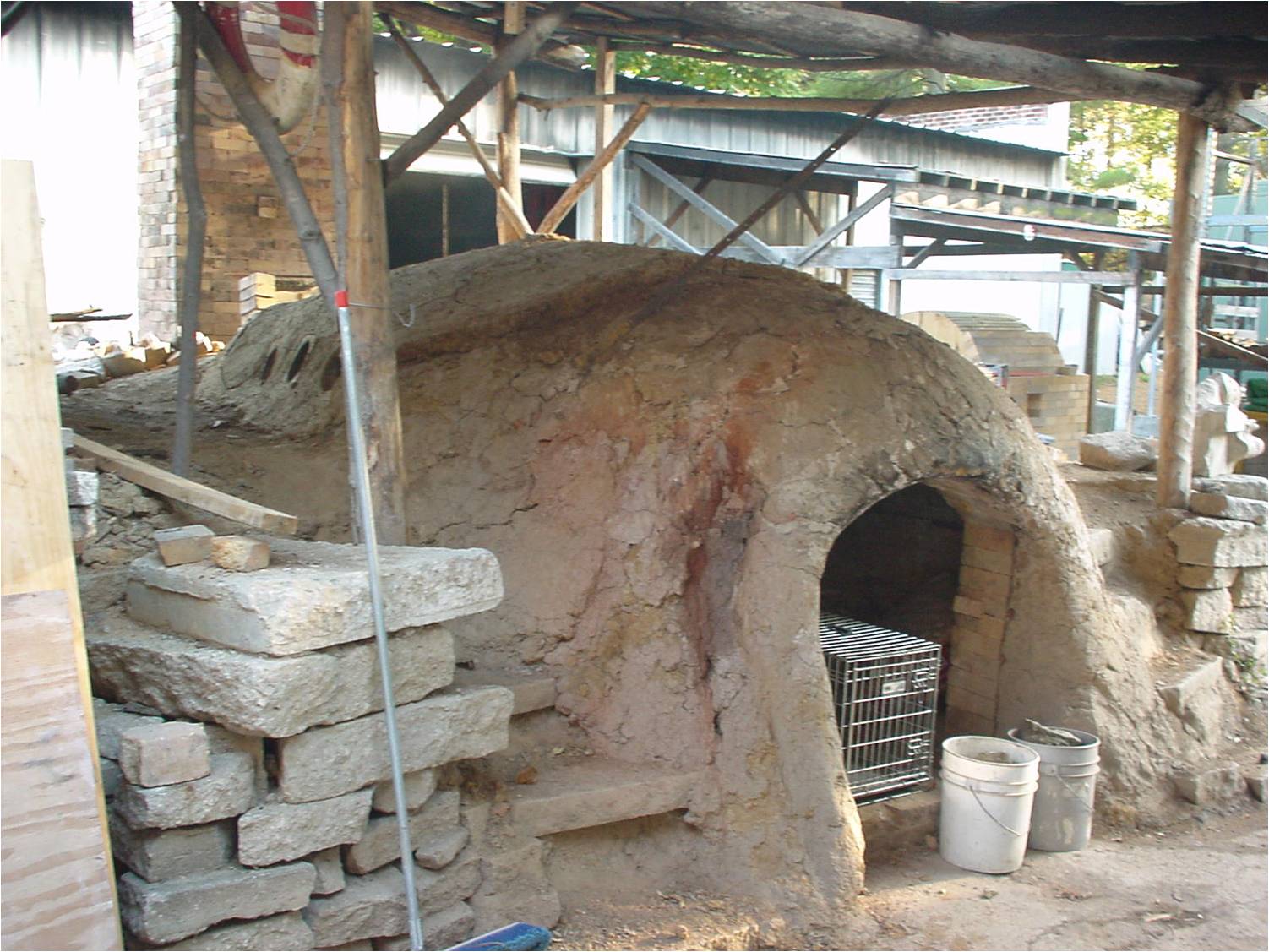 An over head view of a domed fire box being constructed at The 