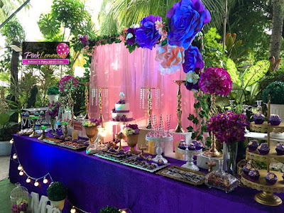 Purple and Flowers themed Wedding Dessert buffet