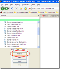 iMacros sidebar - Record