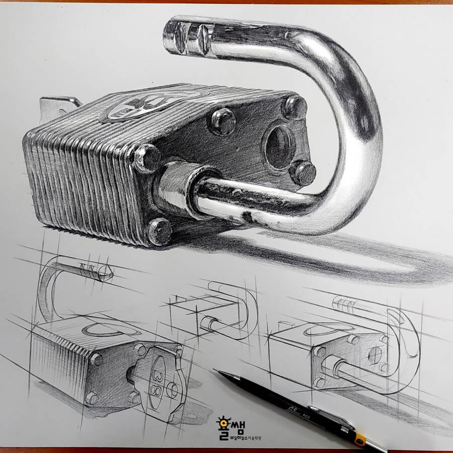 04-Open-lock-Pencil-Drawing-Tutorials-yol-ssam-www-designstack-co