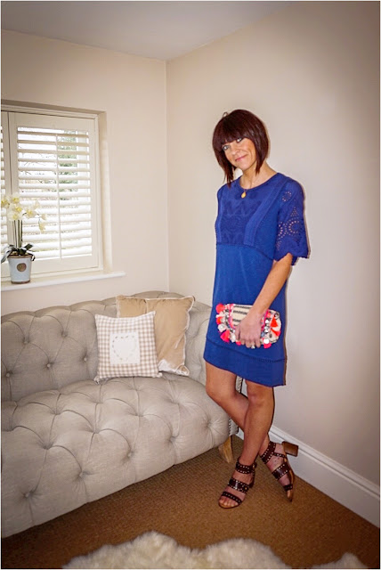 My Midlife Fashion, Boden Heidi Tunic Dress, Accessorize Tassel Clutch, Topshop Venus stud sandals