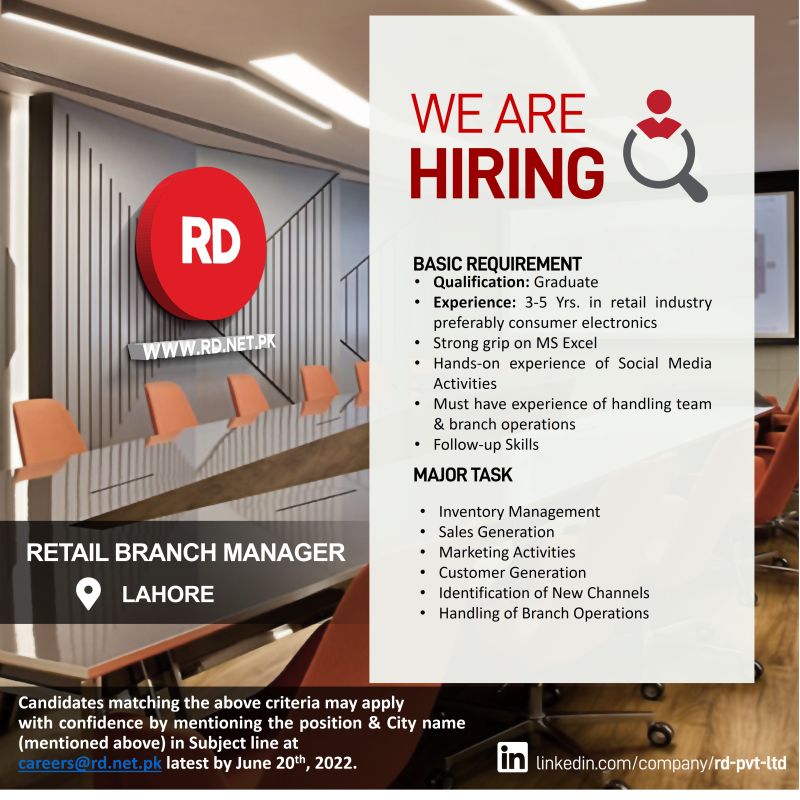 RD Ruba Digital Pvt Ltd Jobs Retail Branch Manager