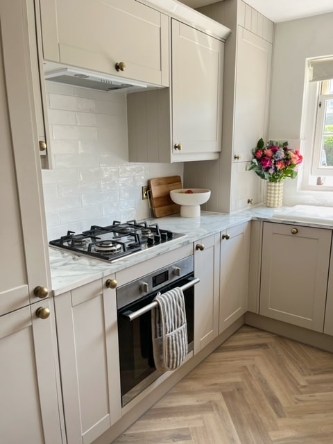 Shaker style country kitchen inspiration from Wren kitchens. New kitchen on a tight budget in a small galley style kitchen
