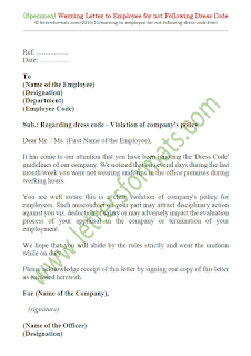 warning letter to employee for not following dress code