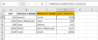 Combining the INDEX with MATCH Function Formula In Excel