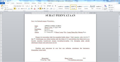 Contoh Surat Pernyataan Izin / Cuti Kuliah Diketahui Ortu