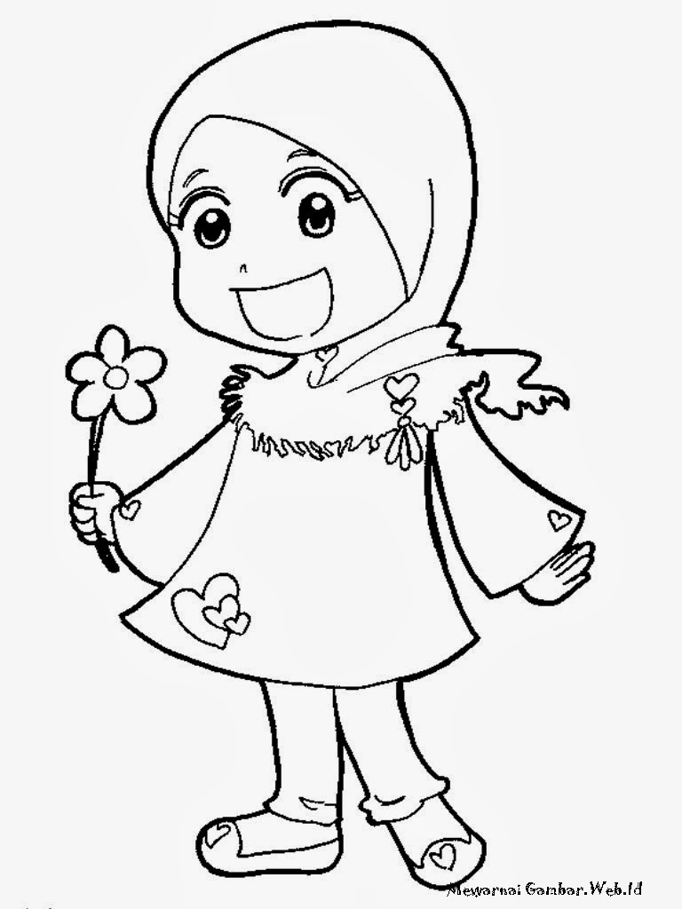  Gambar  Gambar  Mewarnai  Islami Kartun  Muslimah Diwarna di 