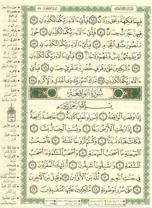 القرآن الكريم من المصحف الشريف مكتوب - سورة الواقعة