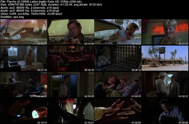 Cine Cuchillazo Psycho III 1986 Anthony Perkins Castellano Latino Inglés Subs Subtítulos Subtitulada Español VOSE MEGA Película