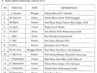 INLAH DAFTAR HARI LIBUR NASIONAL DAN  CUTI BERSAMA TAHUN 2017