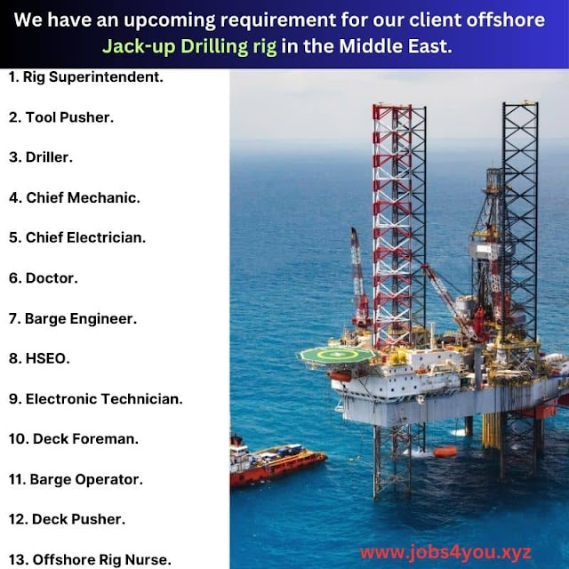 We have an upcoming requirement for our client offshore Jack-up Drilling rig in the Middle East.